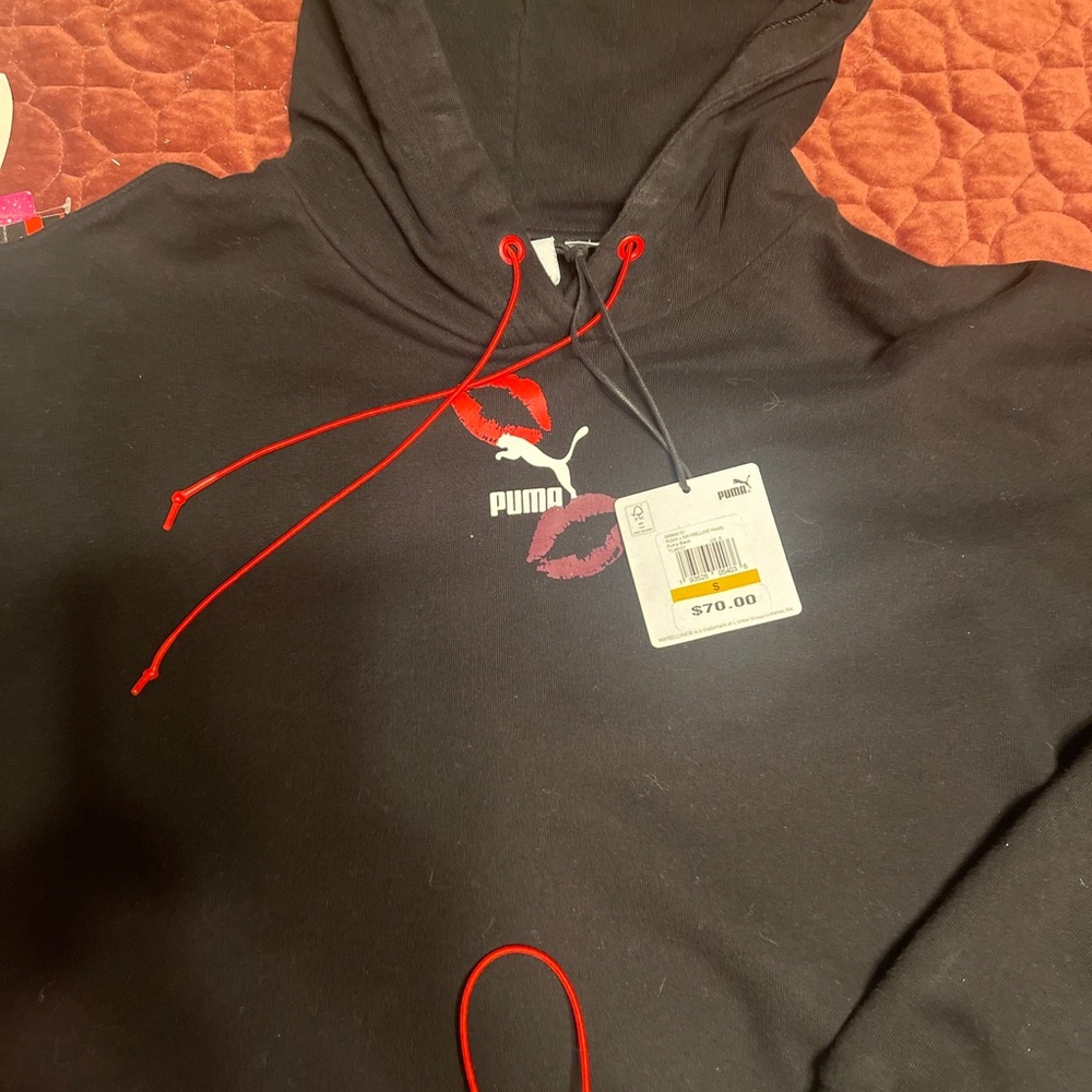 Puma x Maybelline Womens Black Cotton LS Drawstring Cropped Hoody Sz S NWT - Picture 12 of 15